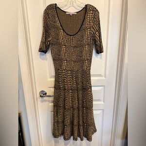 Carmen Marc Valvo Tan and Black Midi Dress
